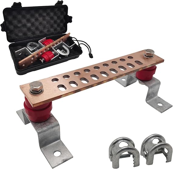 Copper Ground Bus Bar,Multipurpose Ground Bar Kit 10" x 2" x.25 with 18 x 0.41 Terminal Positions and UL Material Standoff BusBar Insulators