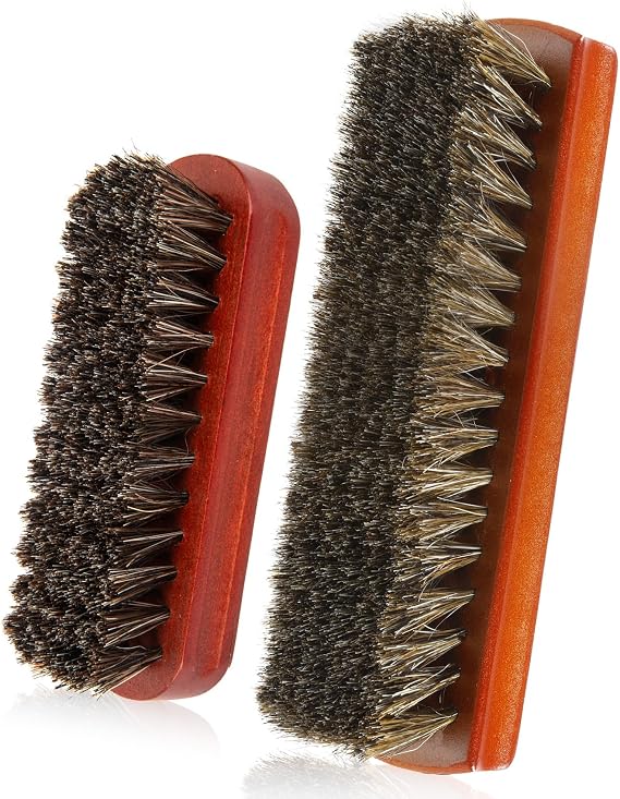 Shoe Brush, 2Pcs Shoe Cleaning Brush, Horsehair Shoe Brush, Shoe Brushes for Cleaning, Shoe Polish Brush, Boot Brush for Leather, Horse Hair Brush for Care Leather Shoes Clean Dauber Applicators