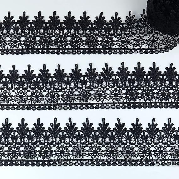 Black Lace Trim 11 Yards Wide Venise Lace Ribbon Embroidered Edge Trim for Sewing DIY Crafts Wedding Applique Home Decor
