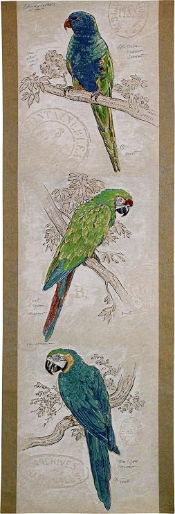 Tropical Birds by Chad Barrett | Woven Tapestry Wall Art Hanging | Lush Tropical Birds on Neutral Layered Background | 100% Cotton USA Size 68x22