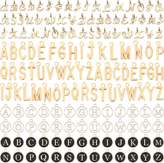 SANNIX 156Pcs/6 Sets Letter Charms, Letter Charms 3 Styles A-Z Initial | Alphabet Metal Charm, with 200Pcs Open Jump Rings, for Bracelet Earrings Necklace, Jewelry Making, KC Gold