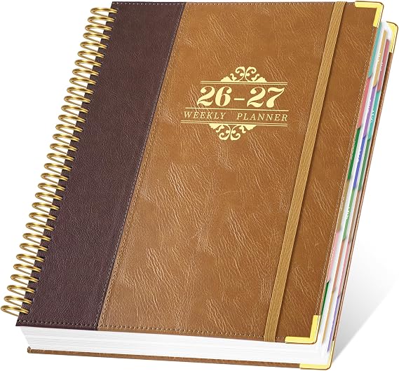 CAGIE 2026-2027 Weekly & Monthly Academic Planner, Jul 2026-Dec 2027 | 8.5" x 11", Two-Tone Leather Hardcover, 100 GSM Paper, Spiral Binding, Elastic Closure, Inner Pocket, Academic Calendar