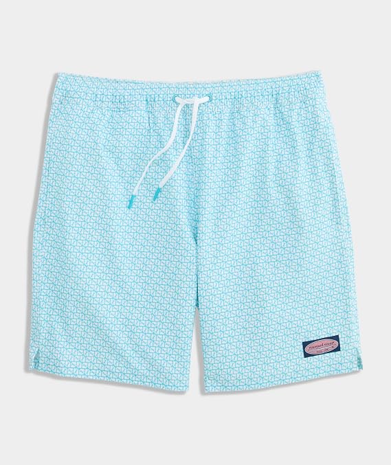 vineyard vines 7 Inch Printed Chappy Swim Trunks, Puzzle Turq, XXL
