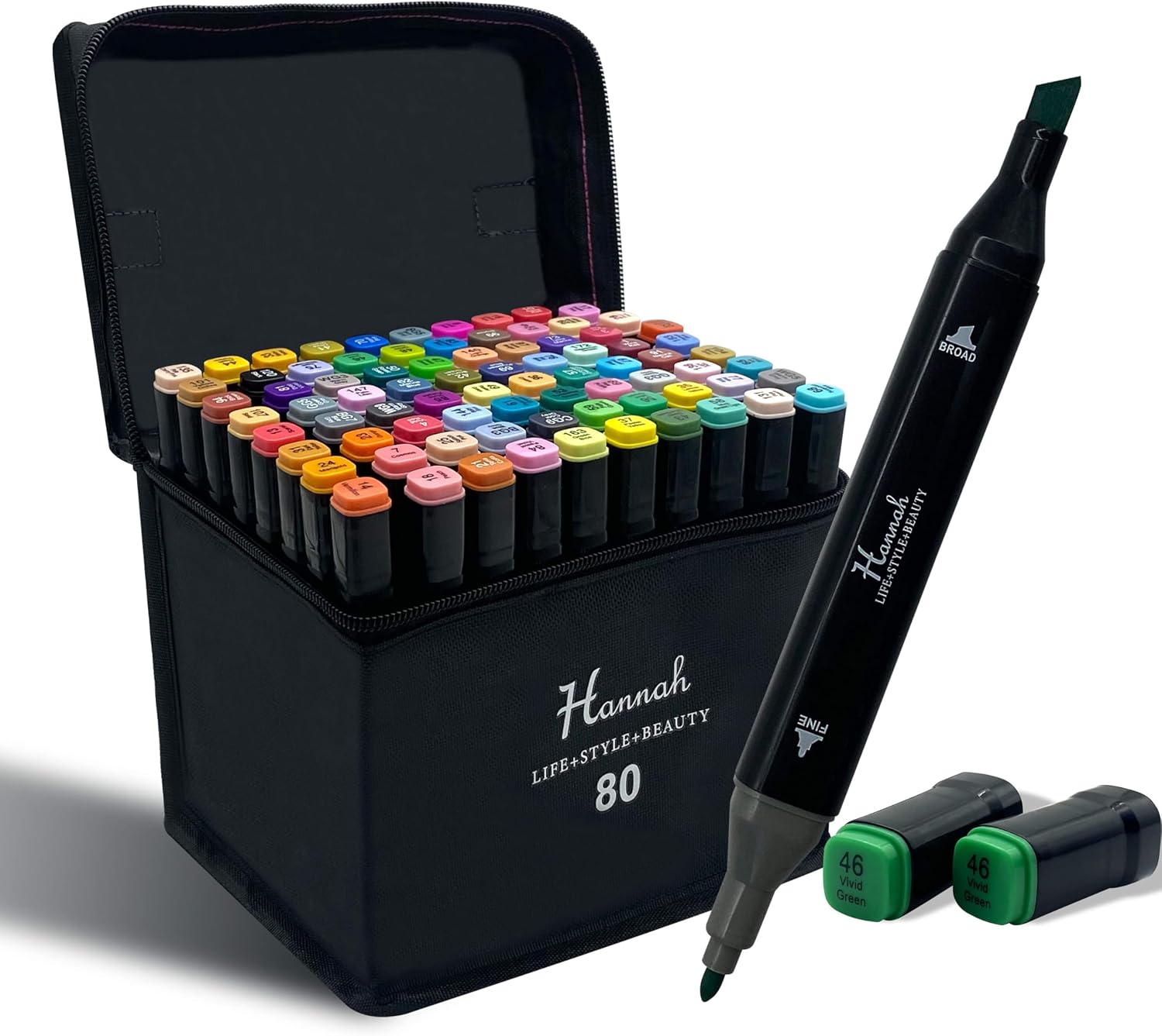 Colorful Pen Set Consisting of 80 Marker Pens Double Sided Marker Painting Coloring Pens with Stand with Bag