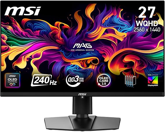 MSI 26.5 MAG 271QP QD-OLED X24, Gaming Monitor, WQHD, 16:9 Flat, QD-OLED, 240HZ, 0.03ms (GTG), Adaptive-Sync