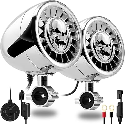 GoHawk Motorcycle Bluetooth Speakers | 5 Waterproof Motorcycle Stereo System | Built-in Amplifier Audio Music Player wUSB, Great for Motorcycle, UTV, ATV, AS5-X Chrome