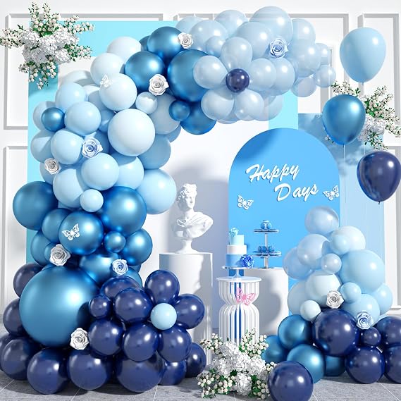 Blue Balloon Garland Arch Kit, 106Pcs Metallic Chrome Blue Pearl Light Dark Blue Latex Balloons for Baby Shower Birthday Wedding Ocean Party Decor
