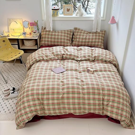 BuLuTu Muslin Duvet Cover Twin, Striped Pattern Duvet Cover Set Linen Like Gauze Cotton Quilt Cover with 2 Pillowcases, Soft Breathable Kids Bedding Set,Zipper & 8 Corner Ties
