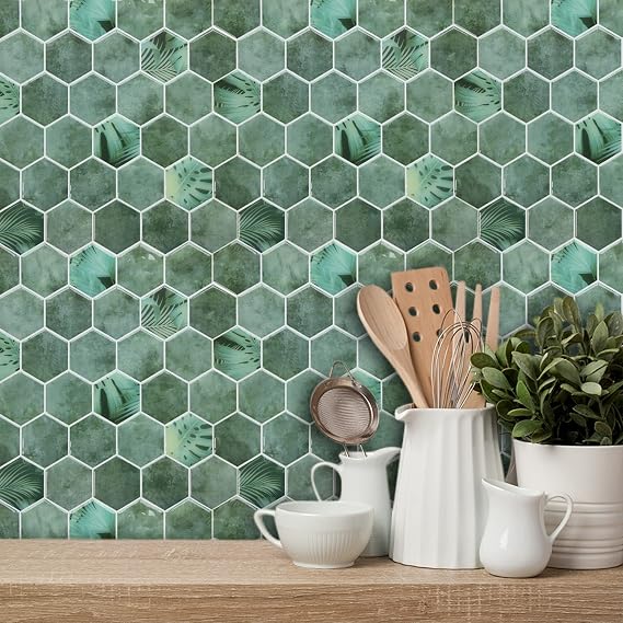 10-Sheet Kitchen Backsplash Peel and Stick Tile, Hexagon 3D Tiles, Stick on Wall Vinyl Tiles 12" x 12" (Thicker Design)