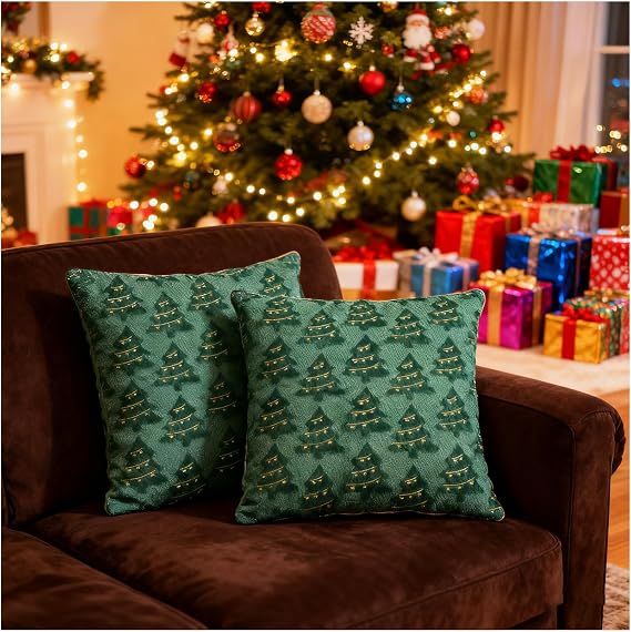 Pillow Covers 18x18 inch Set of 2 Home Decoration, Home Decorations Soft Plush Faux Fur Wool Green Tree Throw Pillow Cases Decor for Living Room/Bedroom/Couch