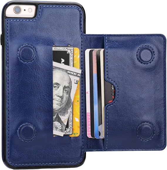 KIHUWEY Compatible with iPhone 6 Plus/6S Plus Wallet Case with Credit Card Holder, Premium Leather Kickstand Durable Shockproof Protective Cover for iPhone 6/6S Plus 5.5 Inch(Blue)