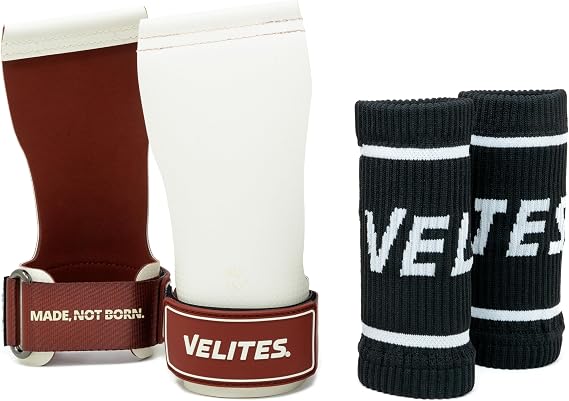 Velites - Official Crossfit Games Quad Ultra Grips - No Chalk and Smooth Bars - Wristbands and Carry Bag Included - Pull-ups, Muscle-ups and Toes to bar