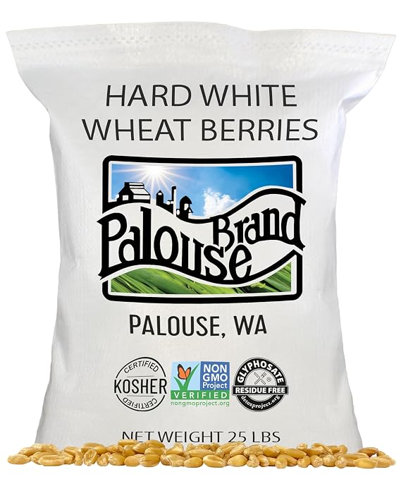 Palouse Brand Certified Glyphosate Residue Free Hard White Wheat Berries | 25 LBS | Family Farmed in Washington State | Sproutable | Non-GMO Project Verified | Kosher