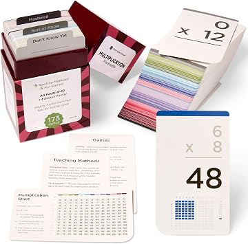 Award-Winning Multiplication Flash Cards 173 Jumbo Cards 3.1 x 5.2, All Facts 012 1 Fact & Visual Aid Per Card Mastery Divider Tabs, Charts, Games & Teaching Methods Grades 26