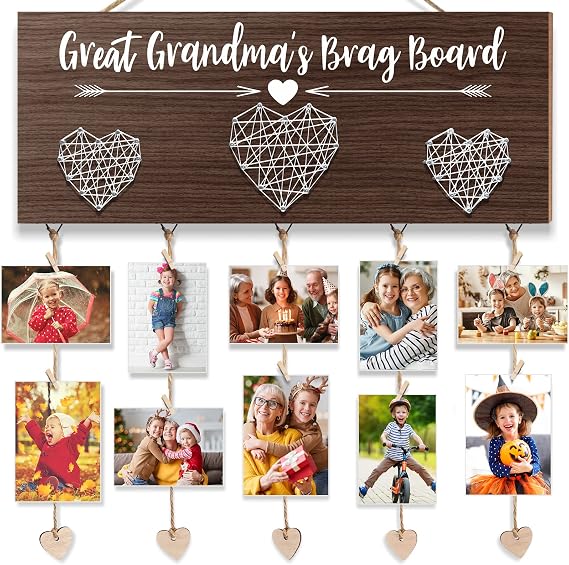 Great Grandma's Brag Board Mothers Day Great Grandma Gifts Picture Frame, Birthday Gifts for Great-Grandma from Grandchildren, Best Great-Grandmother Photo Holder Nana Gift Hanging Xmas Card Holder