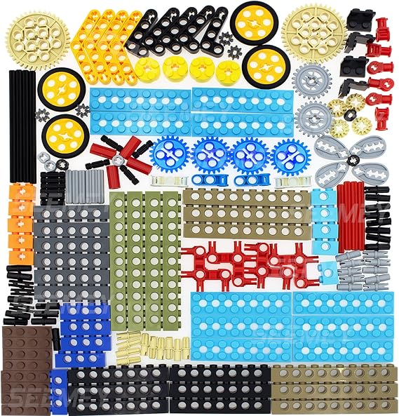 SEEMEY 184PCS Gear and Axle Set Compatible with Lego Technical-Parts | Building Blocks Bulk Pieces, DIY Gears Assortment Pack(Liftarm, Pins, Axles, Connectors)