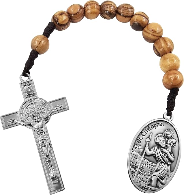 TALISMAN4U Saint Christopher Medal One Decade Pocket Rosary St Benedict