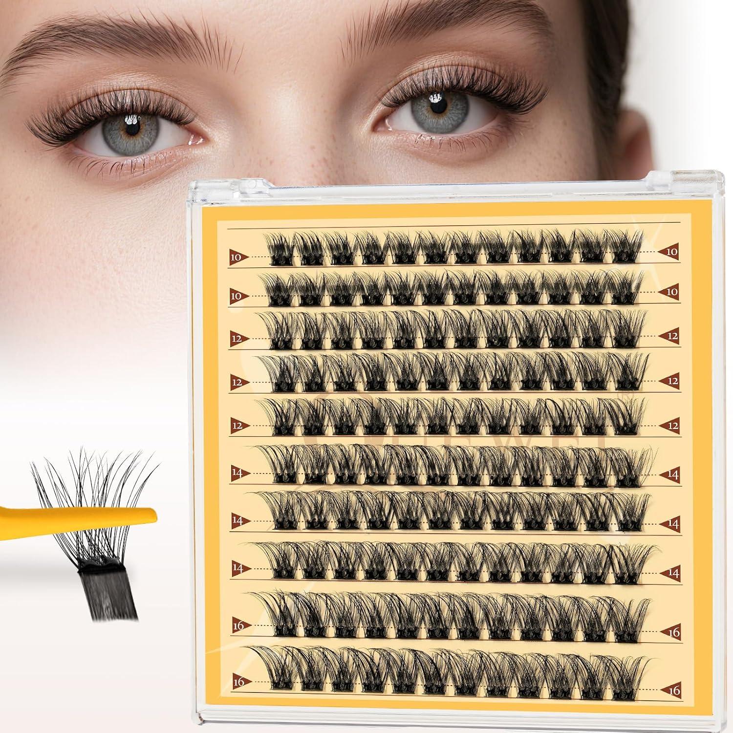 QUEWEL Self-Adhesive-Lash Clusters, 120 Pcs Pre-Glued-Eyelashes Clusters, 10-16MM Strong Hold Self Adhesive Lashes, D Curl Press On Lashes No Glue Needed DIY Lash Extensions at HomeDH-MJ02
