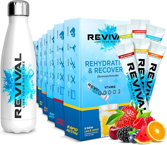 Revival Rapid Rehydration Starter Pack | Electrolytes Sachets & Bottle | Rehydration Electrolytes Sachets for Kids | Helps Support Immunity, Growth & Development | Hero, 6 Pack