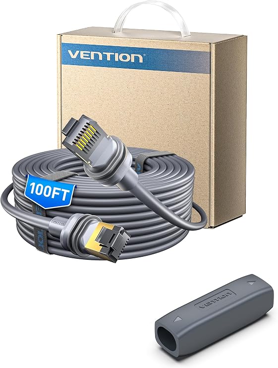 VENTION Starlink Gen 3 Bundle: 100ft Cat 7 Ethernet Cable & IP68 Waterproof Coupler for Max Speed & Reliability