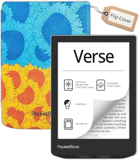 PocketBook Verse E-Reader with Flip Cover | Eye-Friendly 6'' E-Ink CartaTM HD Touchscreen | Adjustable SMARTlight | Up to 1 Month of Battery Life| E-Book Reader in Bright Blue