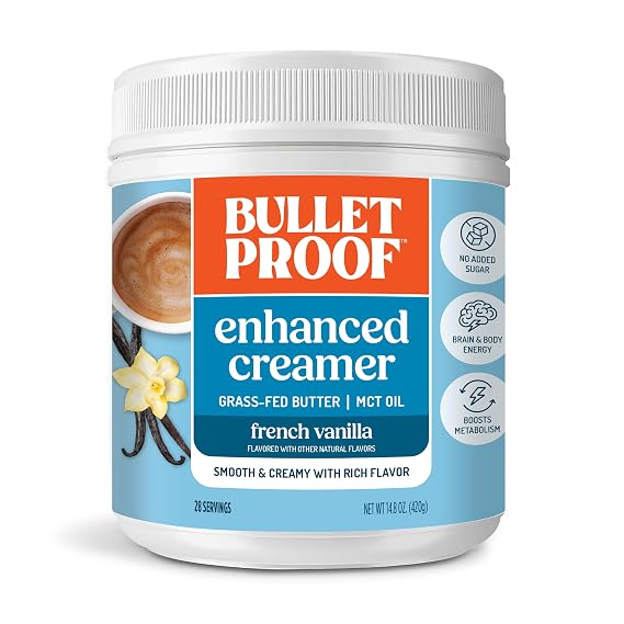 Bulletproof French Vanilla Keto Coffee Creamer w/MCT Oil, 14.8 oz | Support Brain Function, Keto Coffee Creamer with MCT Oil and Grass-Fed Butter
