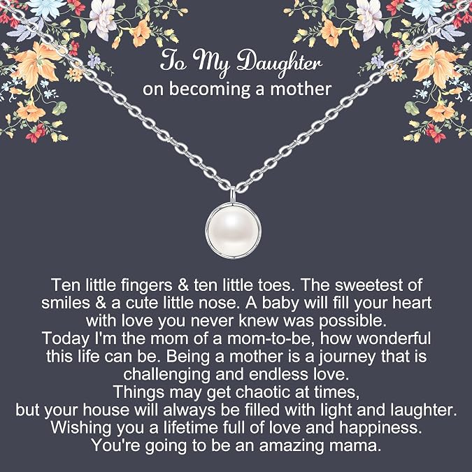Pregnancy Gifts for First Time Mom, Pregnant Daughter Gift, Sterling Silver Pearl Necklace, Mothers Day Jewelry, Baby Shower Gifts