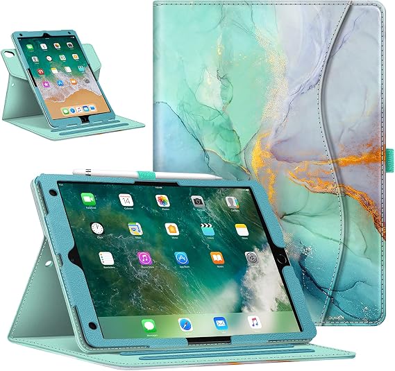 Fintie Case for iPad Air (3rd Gen) 10.5" 2019 / iPad Pro 10.5" 2017 - [Corner Protection] 360 Degree Rotating Smart Protective Stand Cover w/Pencil Holder, Auto Sleep/Wake, Emerald Marble