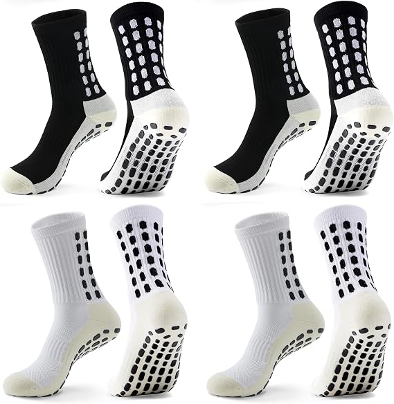 ZXOLDZX 4 Pairs Men's Soccer Socks with Grip Pads Non-Slip Football Basketball Sports Grip Soccer Socks for Men Women