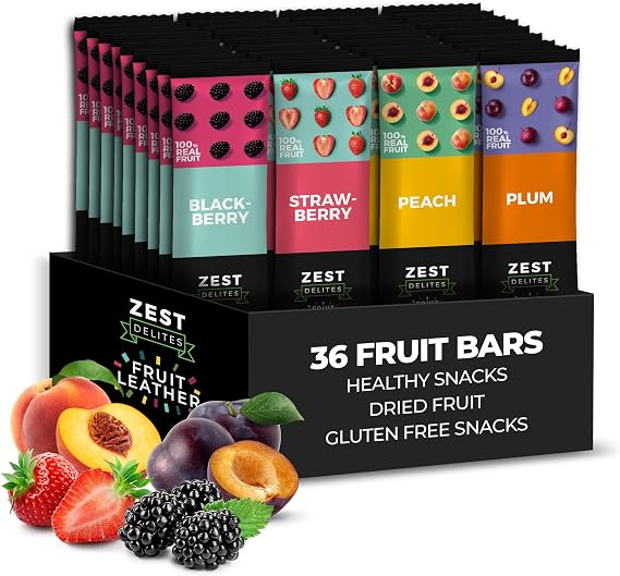 Fruit Leather by Zest Delites, Healthy Vegan Fruit Snacks, 4 Fruits, 36pk