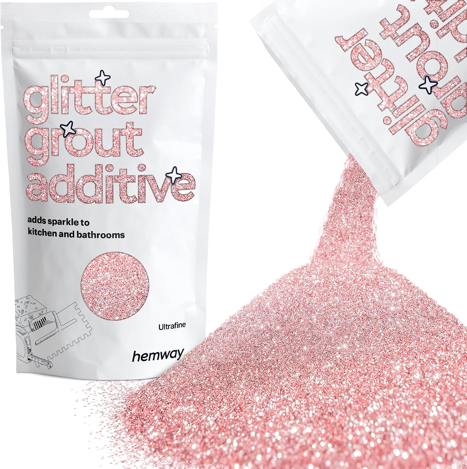 Hemway Glitter Grout Additive - Light Rose Gold - Ultra FINE 1128 .008 0.2mm - Grout Tile Additive Tiles Bathroom Wet Room Kitchen - 100g