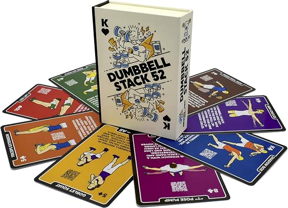 Stack 52 Dumbbell Exercise Card Workout Game. | Video Instructions Included. Perfect for Training with Adjustable Dumbbell Free Weight Sets and Home Gym Fitness.