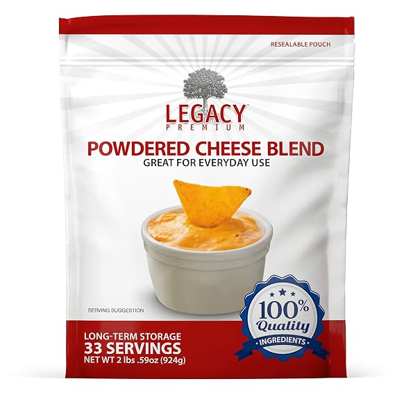 Legacy Essentials Long Term Dried Cheese Powder - 15 Year Shelf Life Powdered Cheese Blend for Emergency Food Storage Supply (Quantity 1)