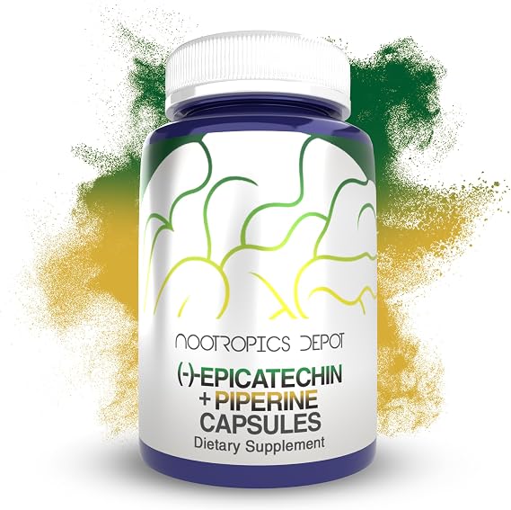 Nootropics Depot Epicatechin Capsules | 200mg Epicatechin + 6mg Piperine for Bioavailability | Green Tea Extract | Promotes Muscle Mass, Cardiovascular Health, and Energy | 30 Count