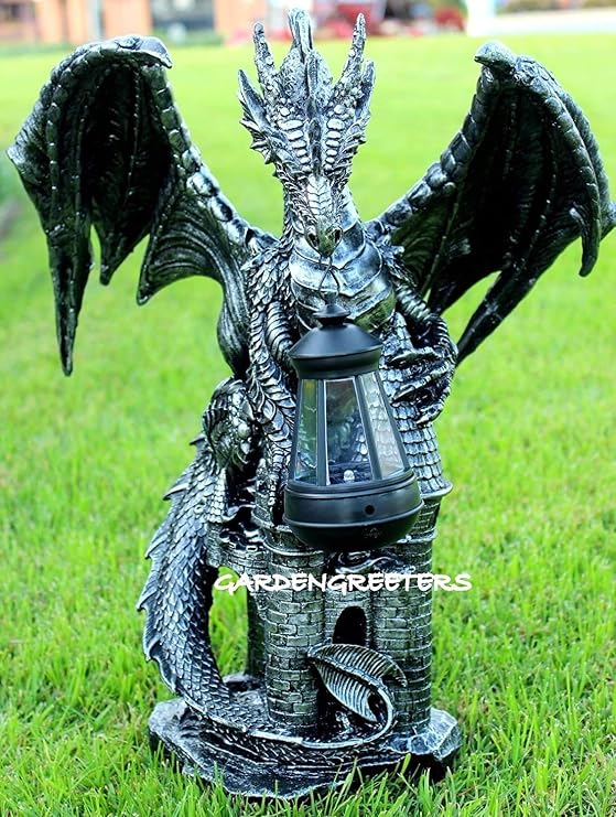 Dragon Statue with Solar Light Lantern Figurine