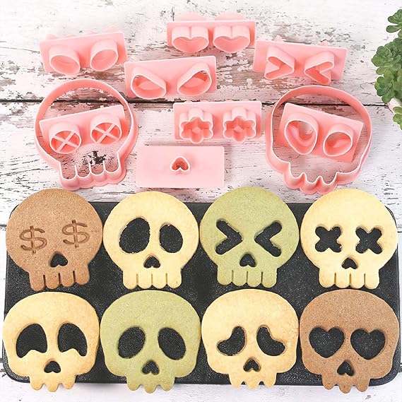 Mini Skull Cookie Cutter Set, Interchangeable DIY Halloween Biscuit Stamps | Sugar Skull Molds for Cookie Decorating, Cupcakes, Dia de los Muertos, Day of the Dead Pastries & Party Treats