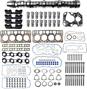 Camshaft and Lifters Kit with Head Gasket Set Bolts Fit for 6.4 Powerstroke Diesel Turbo, for 2008-2010 Ford F250 F350 F450 F550 Super Duty 6.4L, camlifterkit6.4