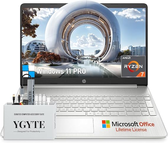 HP 15.6 Laptop Computer, AMD Ryzen 7 Laptop(8 cores), 15 inch College Students Business Notebook PC, 32GB RAM 2TB SSD+512GB Docking Set, Lifetime Office, Windows 11 Pro, 10-Key Number Pad, HDMI