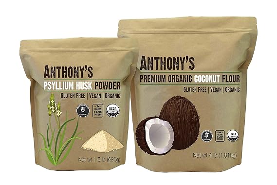 Anthony's Organic Coconut Flour 4lb & Organic Psyllium Husk Powder 1.5lb Bundle
