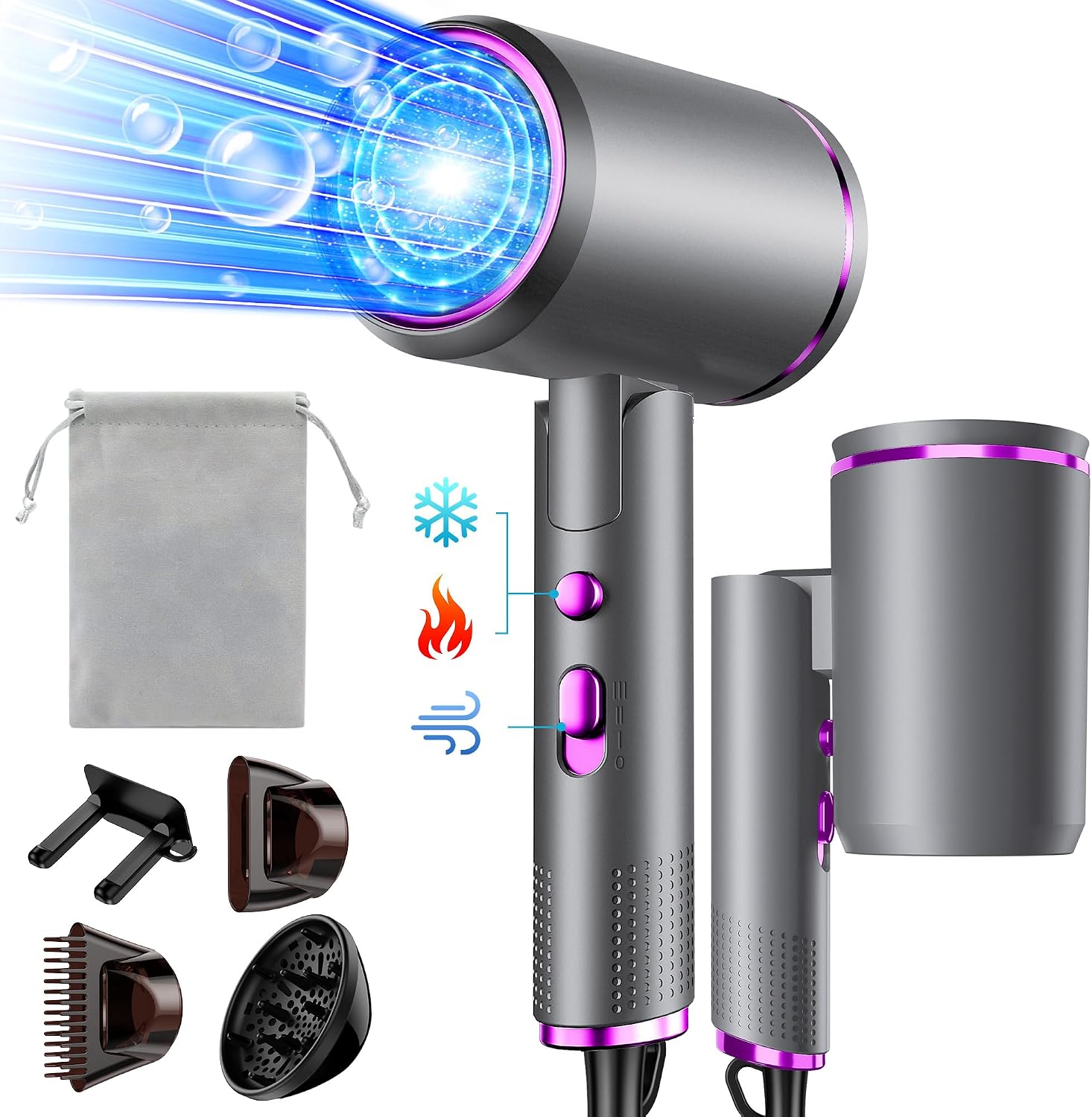 Vbrisi Hair Dryer Hair Dryer 2400 W Foldable Ion Hair Dryer Quick Drying Hair Dryer Professional Travel Hair Dryer with HotCold Button 3 Heating AC Motor Salon Hair Dryer with Diffuser and