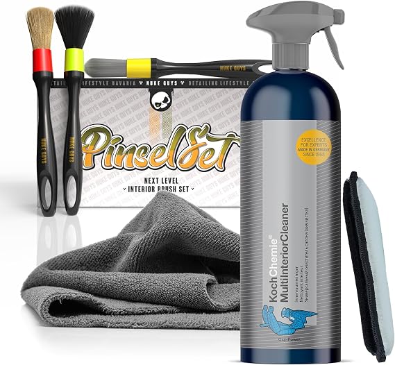 Koch Chemie Multi Interior Cleaner 750 ml Car Cleaning Set + 3 x Detailing Brushes + Microfibre Cloth + Microfibre Pad Efficient Cleaning of Upholstery Textile Plastic