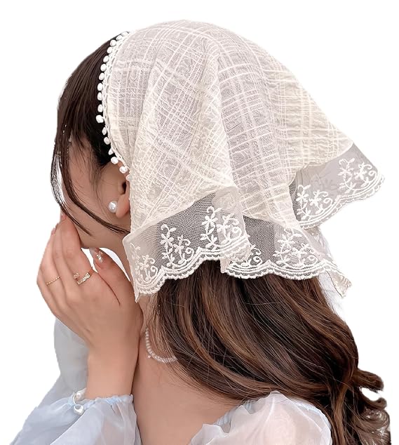 Huachi White Bandanas Head Scarf Headband for Womens Hair - Lace Hair Scarf Bandana Headband - Cute Stylish Head Kerchief Summer Accessories