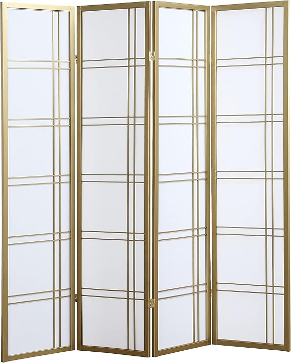 Roundhill Furniture Seto 4-Panel 4 Golden Room Divider Screen, Gold