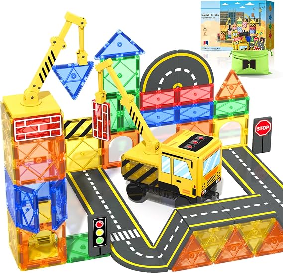 Magnetic Tiles Magnetic Building Blocks Crane Truck STEM Building Toys for Kids 3 4 5 6 7 8 Year Old Boys Girls