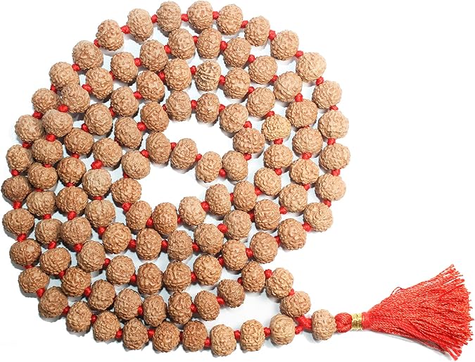 Certified 7 Mukhi (Face) Rudraksha Mala (Necklaces) 108 + 1 Knotted Beads Japa Rosary Free Om Pouch