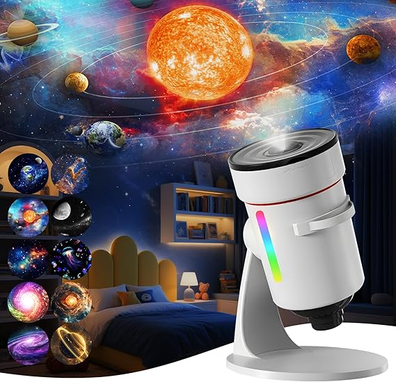 QKTYB Planetarium Projector, Galaxy Projector with 4K 10 Film Discs, 360° Adjustable Star Projectors Night Light with Rotating Nebula, Timer for Kids Adults Bedroom Ceiling Room Décor