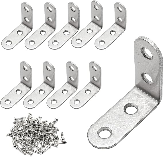10 Pcs L Bracket Corner Brace, Stainless Steel Right Angle Bracket Fastener Metal Joint Corner Bracket for Wood Shelves Furniture (40mm x 40mm x 16mm)