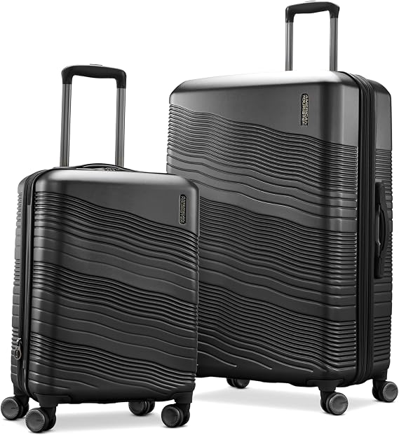 American Tourister Colorlite II 2 Piece Hard Side Expandable Luggage Set with Spinner Wheels, Black | Two Cases, Interior Shoe Pockets, Packing Cubes, Added Laundry Bag, RightHeight Adjustable Handles, Expands Up to 1-In
