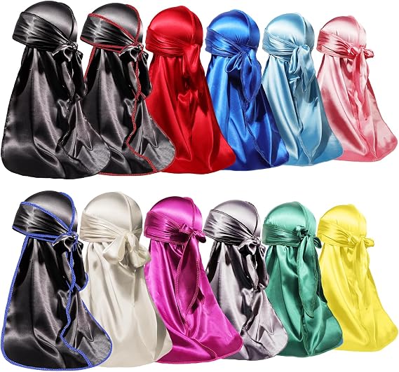 ForceWave 12 Pieces Silky Durag for Men Women Satin Durags for 360 Waves
