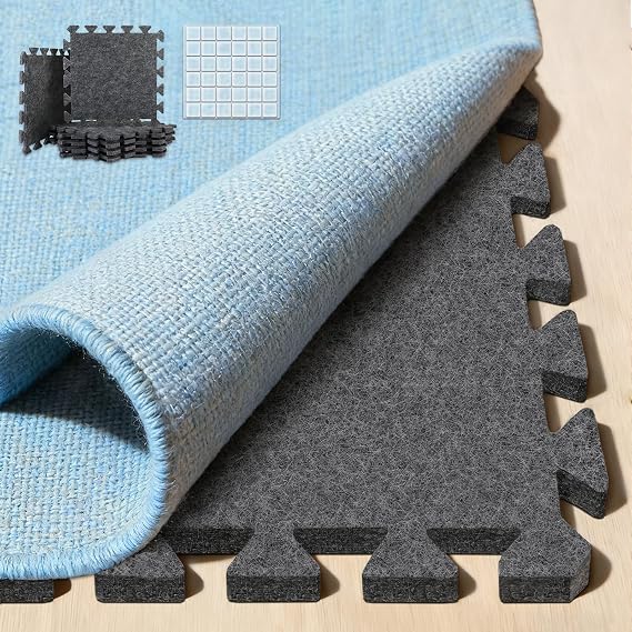 BXI Soundproof Interlocking Rug Pad 10 Pcs, 11x 11 x 0.4 inches Non Slip Rug Pads, High Density Noise Reduction Puzzle Felt Carpet Padding, Rug Mat Protects and Adds Cushion for Hardwood Floors